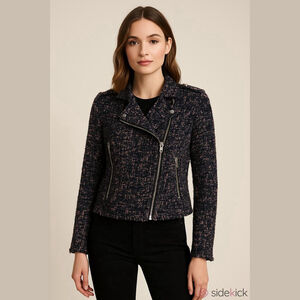 DEX Tweed Jacket Size L Multicolor Cropped Moto Style Blazer